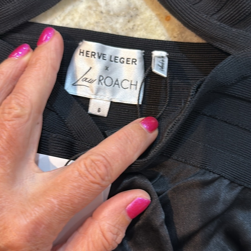 Herve Leger x Law Roach black cut out  spaghetti straps cocktail dress size 6 - Picture 10 of 15